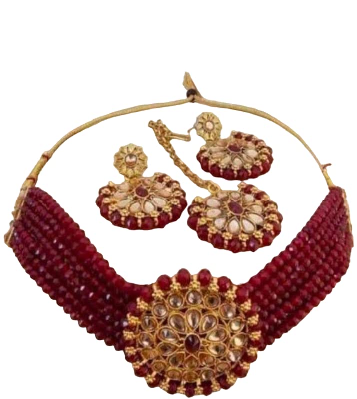 Fashion Women Elegant Choker Necklace Set | Maroon Jewellery Set | necklace set for women (B0C46H3SGG) Amazon Price History, Amazon Price Tracker