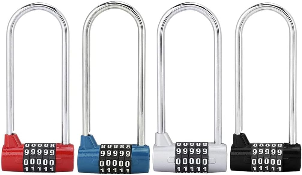 Zinc Alloy U-Shape 5 Digit Combination Lock Digit Password Code Lock Extra Long Cabinet Door Padlock Code Lock (Color : Silver) (Black)