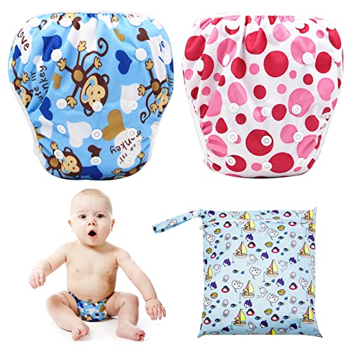 Pañal de natación para bebé, reutilizable, 2 unidades, para bebés, niños, niñas (de 0 a 3 años), bañador para bebé, ajustable, lavable, pañal de natación para bebé