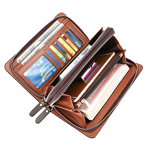 Fashion Men's Business Long Wallet PU Leather Double Zipper Wallet Large Capacity Wallet (Dark brown)3