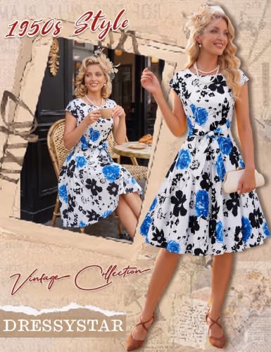Image of Dressystar Women's Vintage 1950s A Line Cap Sleeve Cocktail Party Dress