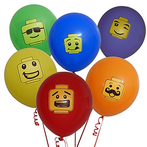 36 Building Block Party Balloons 6 Colors in 6 Fun Characters Brick Theme Birthday Supplies Favors Decorations Pack by Gift Boutique