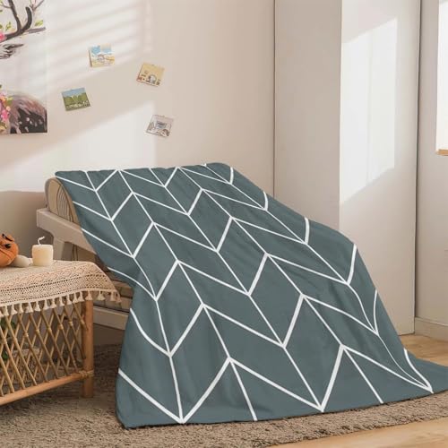 Couverture polaire grise double taille 100x130cm rayures géométriques - 5