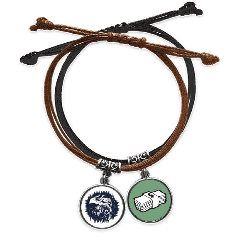 Pulsera dinero cadena mano cuero Eagle Forest estrellas amuleto ajustable 3