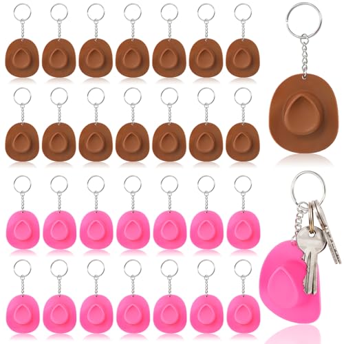 Cididu 30 Pack Mini Cowboy Hat Keychain Plastic Western Party Keychain 2 Inch Cowgirl Hat with Key Ring Car Key Accessory Bachelorette Favors Decorations for Party Wedding Birthday Gifts Supplies