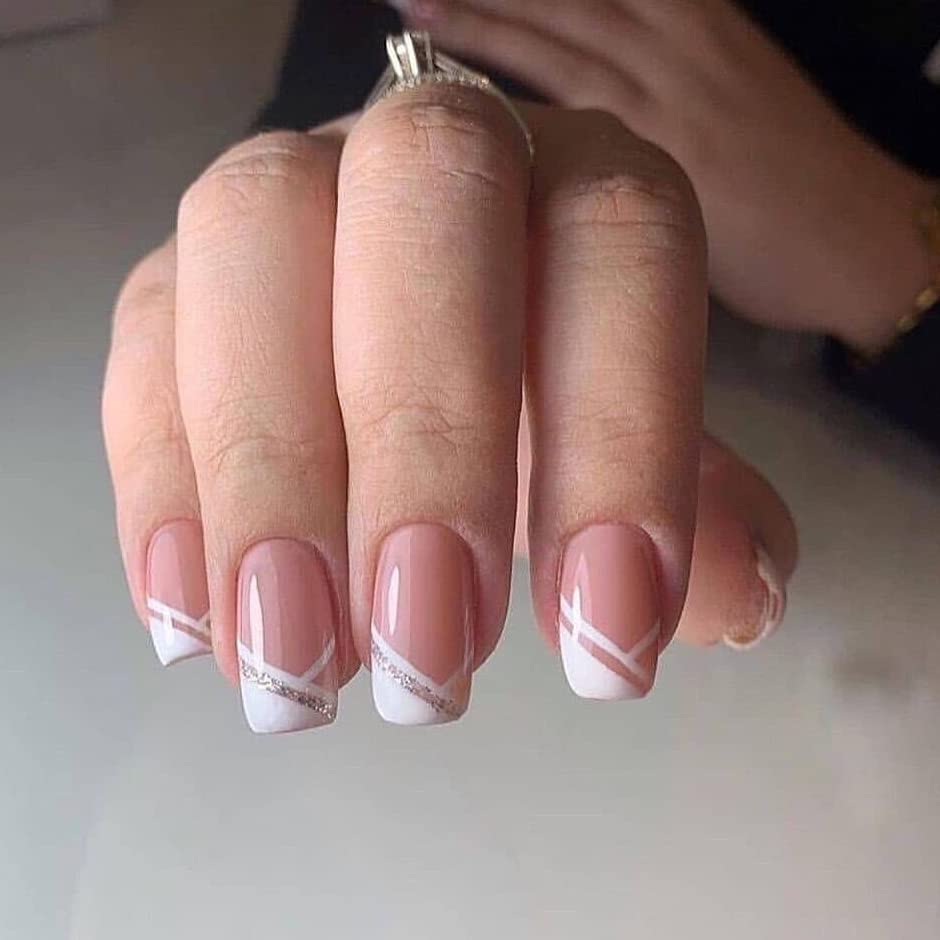 Press On Nails Short Press On Manicure False Nails Square Fingernail 24 Pcs Nail Kit Fake Nails for DIY Nail Art Gifts Women