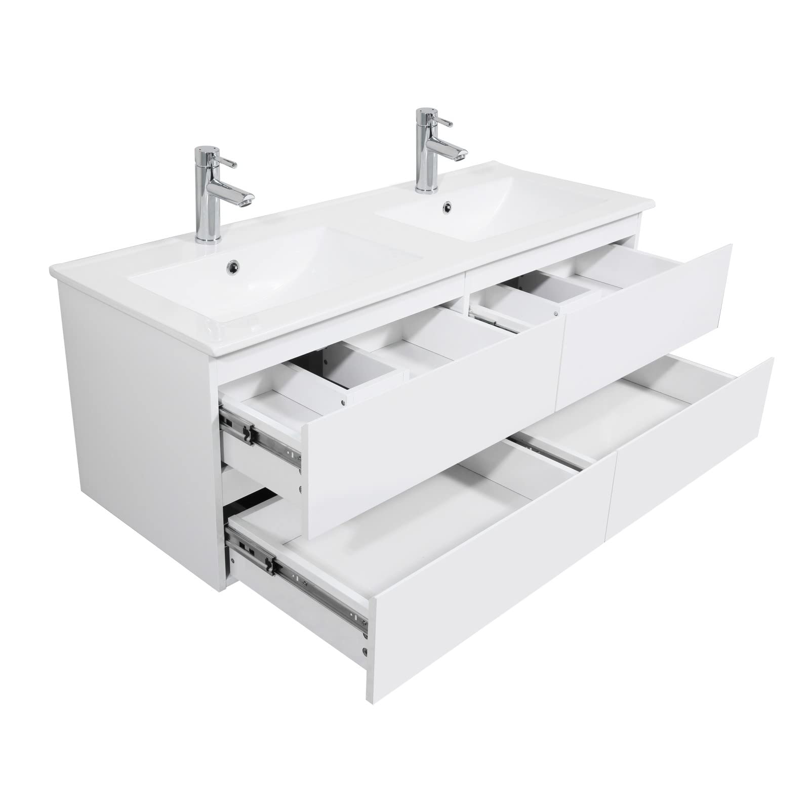 MOB-IN Meuble Double Vasque 120cm avec Plan céramique SORRENTOBlanc+Robinet+Miroir+co