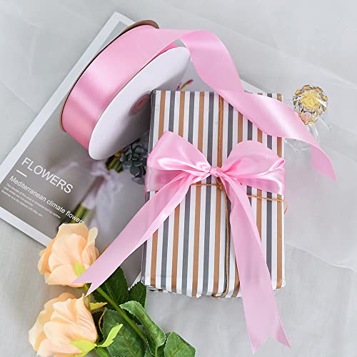 image for TONIFUL 1-1/2 Inch (40mm) x 100 Yards Baby Pink Wide Satin Ribbon Soli