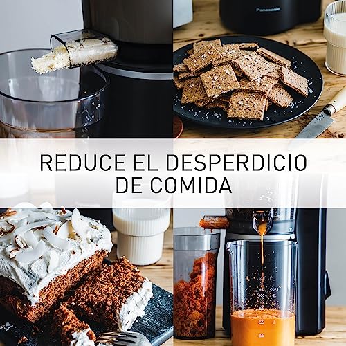 Panasonic Slow Juicer MJ-L501, Exprimidora eléctrico de frutas y verduras, 150 W, acero inoxidable y plástico, diseño elegante y delgado, accesorio para ingredientes congelados, negro