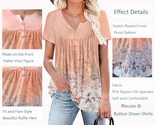 Women's Summer Short Sleeve Tunic Plus size ladies shirts Floral Blouse Loose Flowy Tops for Leggings M-4XL3