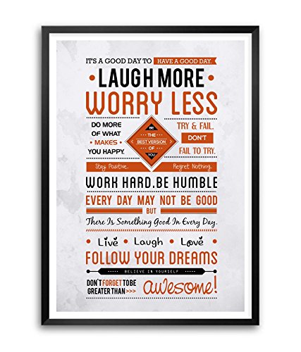 LAB NO 4 Laugh More Typography Motivational Quotes Framed Poster Size ...