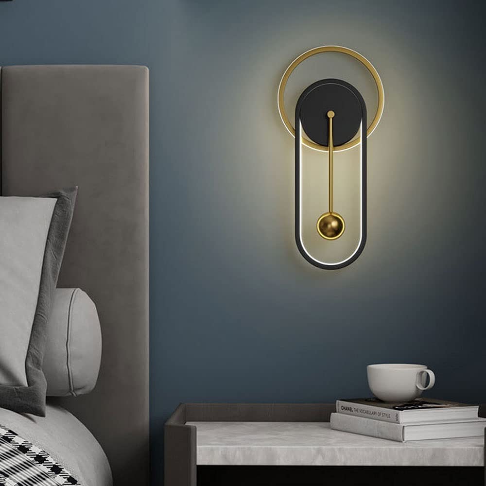 XANAYXWJ Lampada da Parete a LED Nera Lampada da Parete in Metallo Dorato, Applique da Parete da 25 W Lampada da Parete sul Comodino della Camera da Letto, Lampade da Parete a Forma di Orologio per