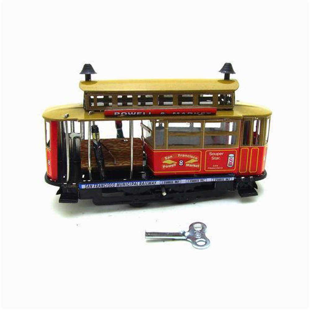 Charmgle Vintage Wind-up Tin Toy Double-decker Tram Toys Small Playthings Adult Collection Xmas Birthday Gifts Pub Home Decor Red - Image 6