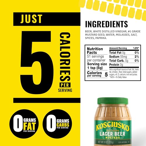 Kosciusko, Lager Beer Mustard, 9 oz, Spicy Brown Lager Beer - Thumbnail 2
