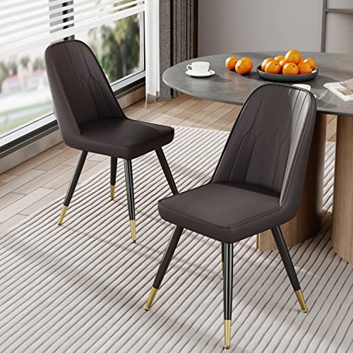 Alunaune Modern Dining Chairs Set Of 2 Upholstered Kitchen Chairs Accent Chair, Mid Century Armless Leisure Chair Living Room Faux Suede Desk Side Chair With Gold Metal Legs-Dark Brown #TOP2