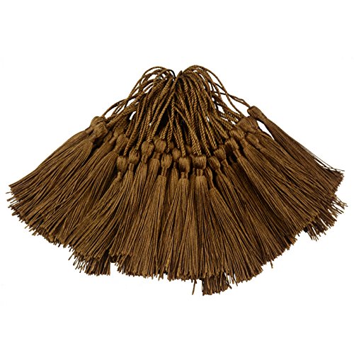 Image of 100pcs 13cm /5 Inch Silky Floss Bookmark Tassels with 2-Inch Cord Loop and Small Chinese Knot for Jewelry Making, Souvenir, Bookmarks, DIY Craft Accessory (Coffee)