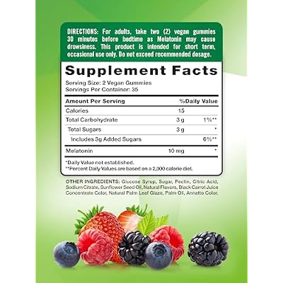 Nature's Truth Melatonin 10mg Gummies | 70 Count | Berry Flavor | Vegan, Non-GMO, and Gluten Free Supplement