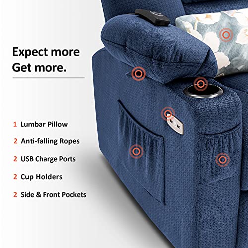 Mcombo Electric Power Lift Recliner Chair With Massage And Heat For Elderly, Extended Footrest, Hand Remote Control, Lumbar Pillow, Cup Holders, Usb Ports, Fabric 7529 (Medium, Navy Blue) #TOP4