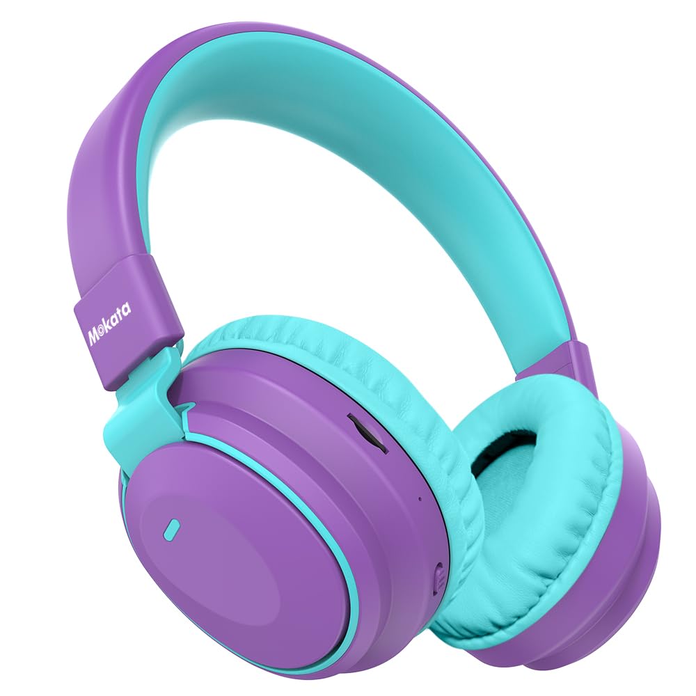 Mokata Casque Bluetooth sans fil pour enfants, volume limité, 85/110 dB, pliable, avec câble Shareport, câble auxiliaire 3,5 mm, microphone pour iPad, ordinateur portable, garçon, fille, voyage,