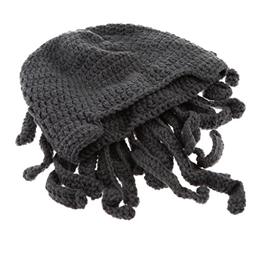 Homyl Inverno Quente Unisex Malha Engraçado Polvo Máscara Barba Bonés Crochet Gorros Chapéus - Cinza