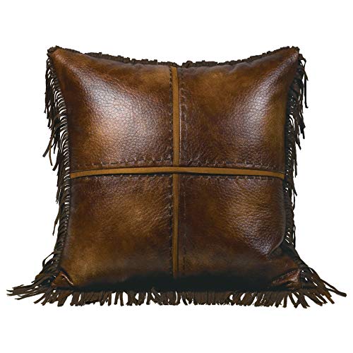 Paseo Road Modern Rustic Throw Pillow, 18x18 inch, Faux Leather Fringe Accent Pillow for Bed, Couch, Sofa