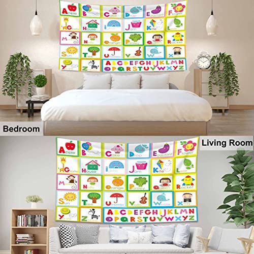 Pznen Enlightenment Alphabet Tapestries Large Size 80X60 Inch Abc Letters With Multiple Pictures Symbol Tapestry For Bedroom Aesthetic Home Living Room Boys Girls Playroom Wall Tapestry #TOP3