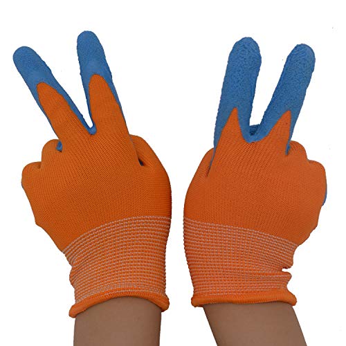 Kids Gardening Gripper Gloves for age 3-13, 2 Pairs Foam Rubber Coated Garden Gloves for girls boys (Size 3 (age 5-6))