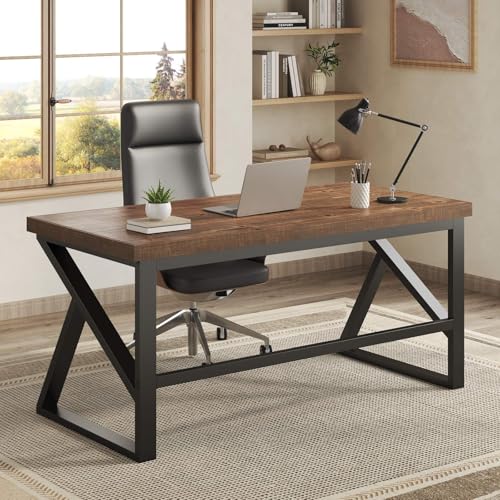 IBF Solid Real Wood 55 Inch Office Computer Desk, Rustic