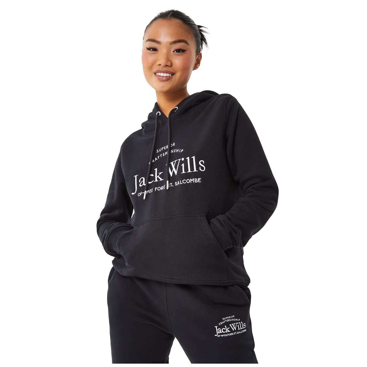 Jack Wills Womens Hunston Graphic Logo Hoodie Black XS