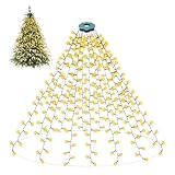 Rintea Luci Albero di Natale 400 LED 2 M 16 Fili 8 Modalità, Plug-in, IP44 Impermeabile Luci Albero di Natale Cascata, per Alberi di Natale, Giardini, Decorazioni per Interni ed Esterni, Bianco Caldo