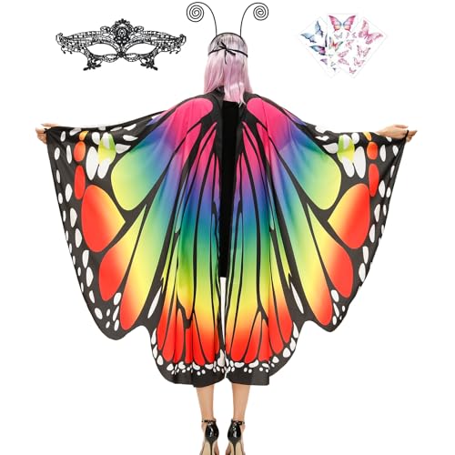 TONAK Butterfly Cape Costume Adult, Halloween Butterfly Wings Costume Women Colorful Festival Butterfl Wings Shawl Cape