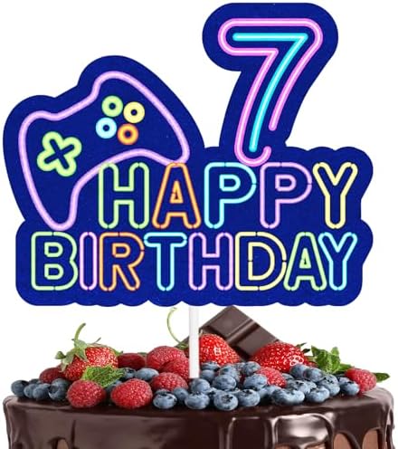 Amazon.com: Game Night Cake Topper Video Game Themed 7th Happy Birthday ...