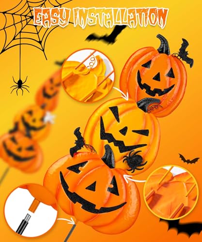 2 Pack Halloween Garden Stakes - Stacked Metal Pumpkins Jack-o-Lantern Lawn Decor, Scary Metal Yard Signs Stake Outdoor Decorative Pumpkin Home Lawn Pathway Decor4
