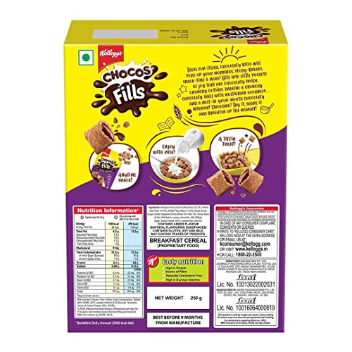 Image of Kellogg's Chocos Fills, Double Chocolaty, Anytime Snack, 250G & New Kellogg's Froot Loops, Crunchy Multigrain Breakfast Cereal, Mixed Fruit Flavo, 285G Pack