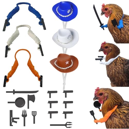 ZIOU 19PCS Chicken Arms to Put on Chickens & Cowboy Hats Costumes Arms for Chickens with Guns & Accessories Funny Gag Prop for Chicken Cosplay Social Media Photo Props