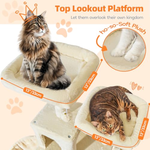 Image of Taoqimiao Large Cat Tree, 73 in Tall Cat Tower with 2 Plush Big Cat Condos