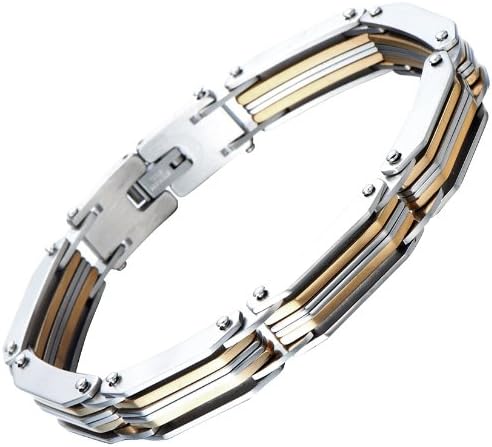 COOLSTEELANDBEYOND Exquisite Stainless Steel Link Bracelet for Man 8.6 Inches Silver Gold Two Tone Masculine Style - Image 3