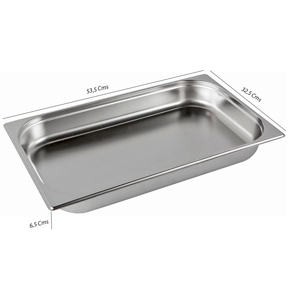 Lote 6 Cubetas Gastronorm GN 1/1-65mm profundidad fabricadas en acero inoxidable | Bandejas Horno | Bandejas Gastronorm 1/1 | Recipiente GN 1/1 530x320x65 mm | 8,5 Lts