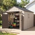 LazySunsets 8x10 Ft Outdoor Storage Shed, Large Resin Outdoor Shed with Floor Included, 3 Windows & Lockable Door, Garden Plastic Storage Sheds for Bike, Lawn Tools, Garbage Can