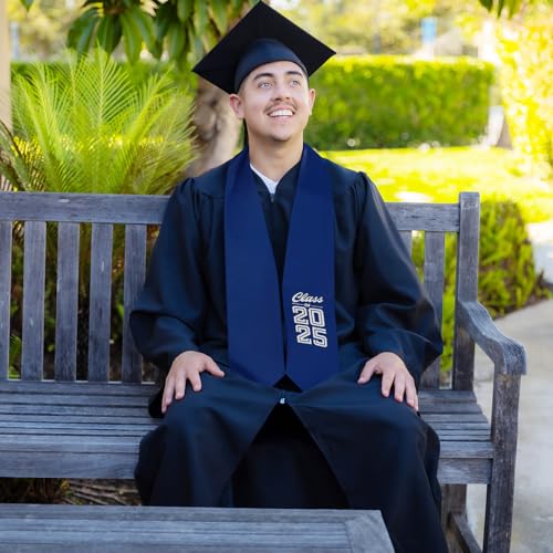 Endea Graduation Stole Class of 2025 With Classic Tips - Unisex Adult - 62\" Long - Graduation Sash (Navy Blue)