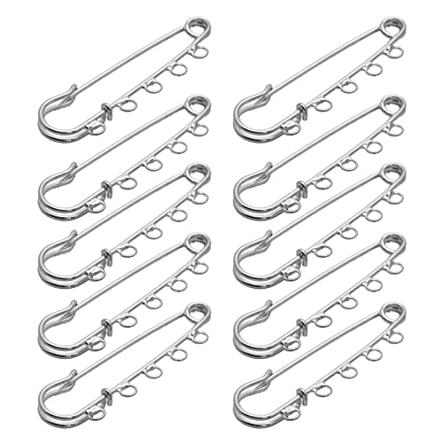 NUOYAQI?10PCS Heavy Duty Safety Pins Brooch Pins with 5 Holes for Blankets Skirts Kilts Knitted Fabric Craft Safety Brooch Pins, Silver