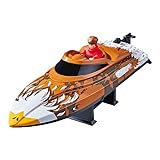 Eirolace Fernbedientes RC-Boot 25 km/h - Wasserdichtes Hochgeschwindigkeits-Rennboot mit 2 Akkus & 2,4 GHz Fernbedienung für Pool, See und Teich - Für Kinder und Erwachsene (Braun)