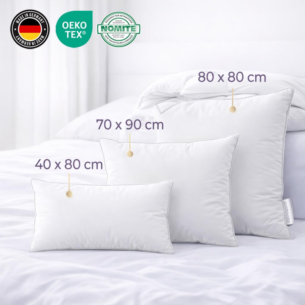 Daunenkissen 70x90 cm 3-Kammer – Premium Kopfkissen mit Daunen & Federn – Made in Germany – Ergonomische Nackenstütze – OEKO-TEX zertifiziert – Für Allergiker geeignet – Nordic