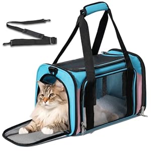Cat Carrier, Dog Carrier up to 33 Lbs, TSA Airline Approved Pet Carrie for Small Medium Cats, Dog Puppy Carriers for Small Dogs (Blue&Pink, One Size)