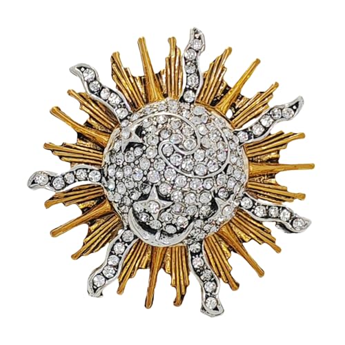 KINMOT Fabulous Gold & Crystal Moon Star Celestial Brooch Pin