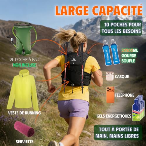 ONETOALL Gilet Hydratation Running Femme avec 2 Flasques Running 500ml, Sac Hydratation Running, Gilet Course a Pied Femme pour Trailrunning Randonnée Cyclisme Courir Ski – vue 4