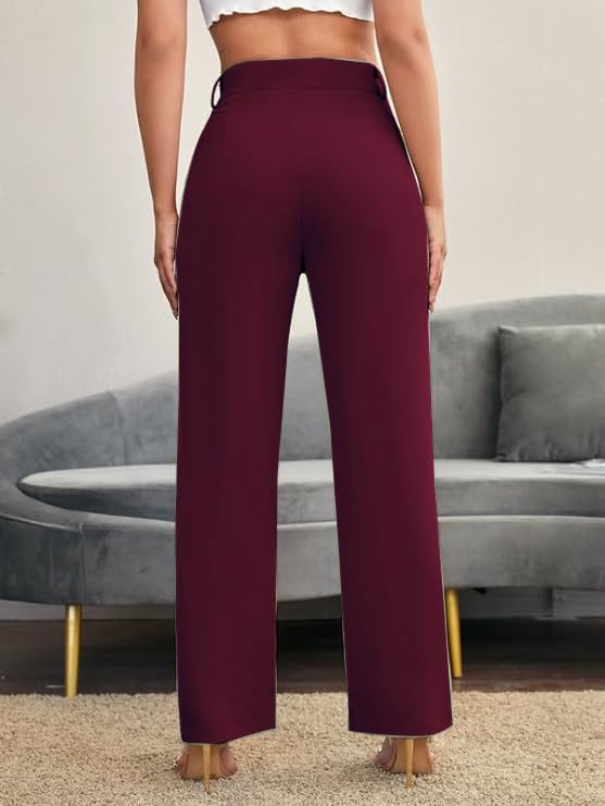Image of Women's Poly Cotton Trousers Pants Relaxed Fit Boot Cut Ribbed Bell Bottom Trousers for Women
