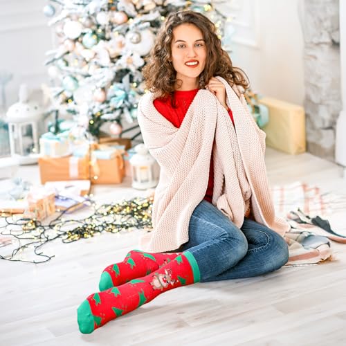 MGparty 12 Pairs Christmas Socks for Women Funny Holiday Crew Socks Cute Novelty Winter Xmas Gift Socks for Stocking Stuffers - Thumbnail 7