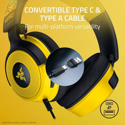 Image of Razer Kraken V4 X Wired Gaming Headset: 40 mm Drivers - Cardioid Mic - Memory Foam Cushions - Chroma RGB Lighting - Type C & Type A Cable - for PC, Mac, PS5, Nintendo Switch - Pokemon Edition
