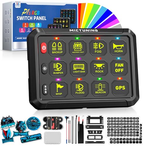 MICTUNING P1s RGB 5 Inch 12 Gang Switch Panel, High Power 6 Level Brightness Multifunction Toggle Switch Momentary Circuit Control Relay System Box for Truck RV Offroad Marine, w/Silicone Cover
